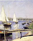 Gustave Caillebotte Famous Paintings - Sailboats in Argenteuil